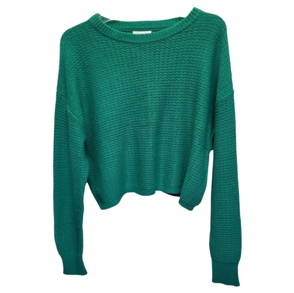 NWT Abound Green Cropped Crew Neck Sweater Soft Textured Knit-Size L Juniors - Picture 2 of 6